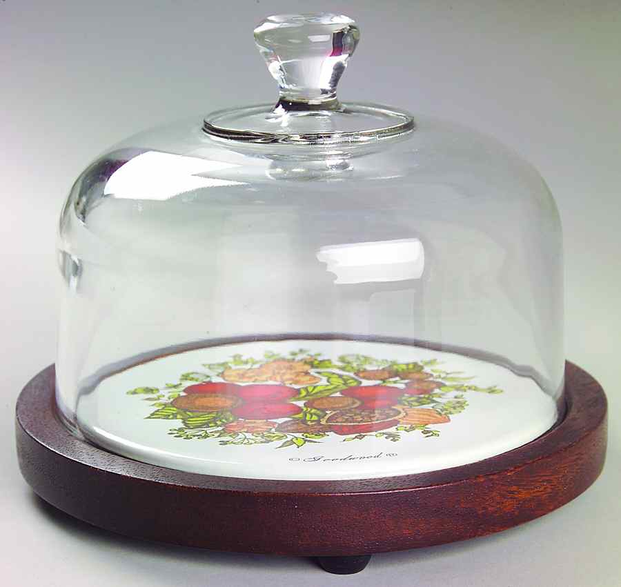 Spice of Life (Centura) Cheese Dish with Wood Base and Glass Dome by Corning Corelle-1