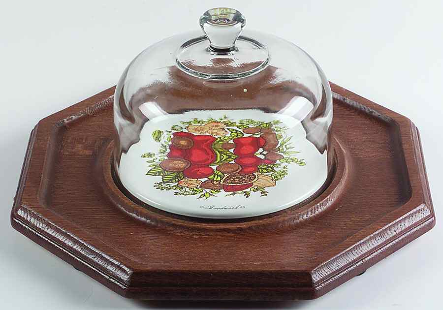 Spice of Life (Centura) Octagonal Cheese Dish (Wood Base & Glass Lid) by Corning Corelle-1