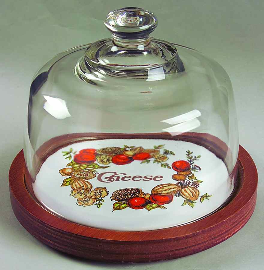 Spice of Life (Centura) 7" Round Wood Cheese with Tile & Glass Dome by Corning Corelle-1