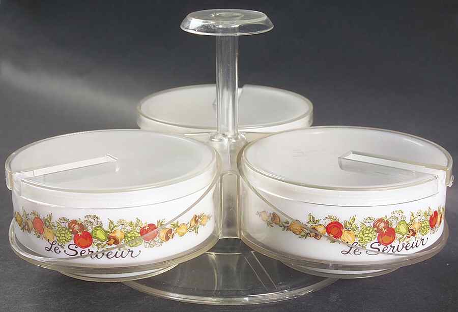 Spice of Life (Centura) 3 Part Lazy Susan W/3 Glassware Bowls/Plastic Tops by Corning Corelle-1
