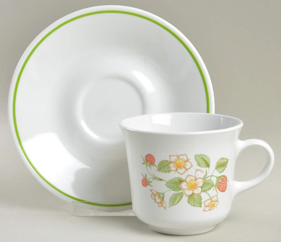 Strawberry Sundae (Corelle) Flat Cup & Saucer Set by Corning Corelle-1