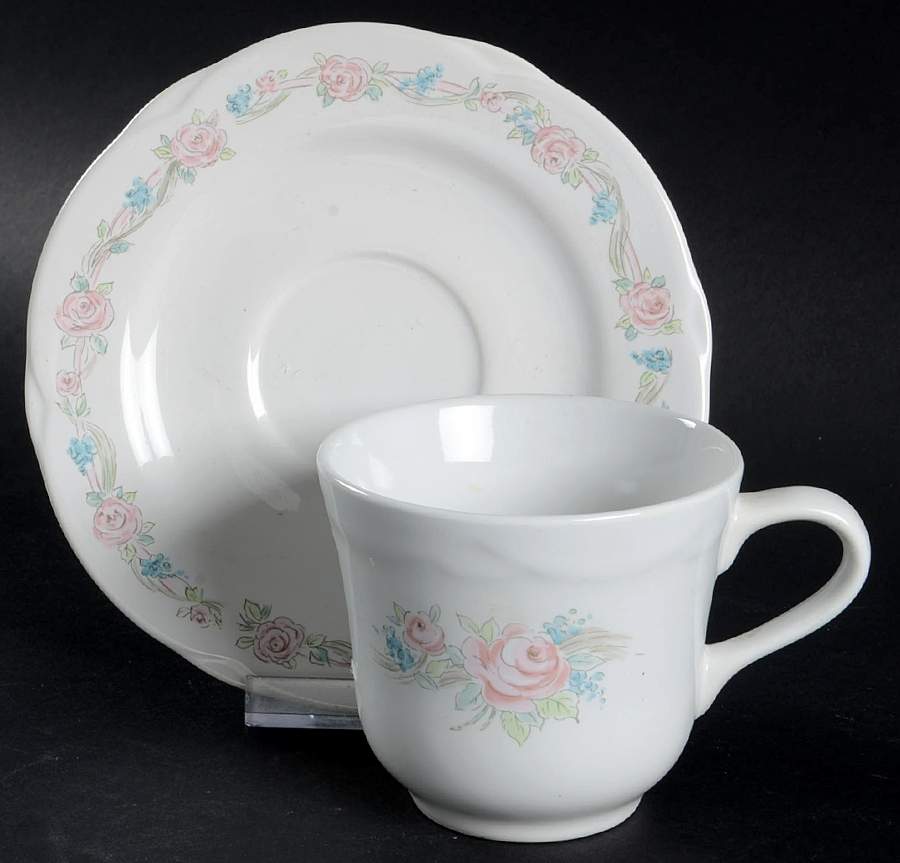 Vintage Rose Flat Cup & Saucer Set by Corning Corelle-1