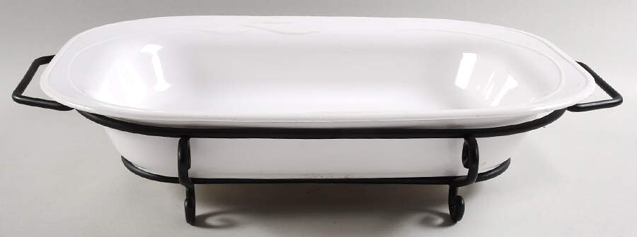 White Flora 15" Rectangular Roaster W/Metal Stand by Corning Corelle-1
