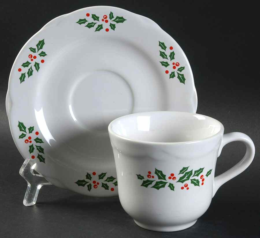 Winter Holly Flat Cup & Saucer Set by Corning Corelle-1