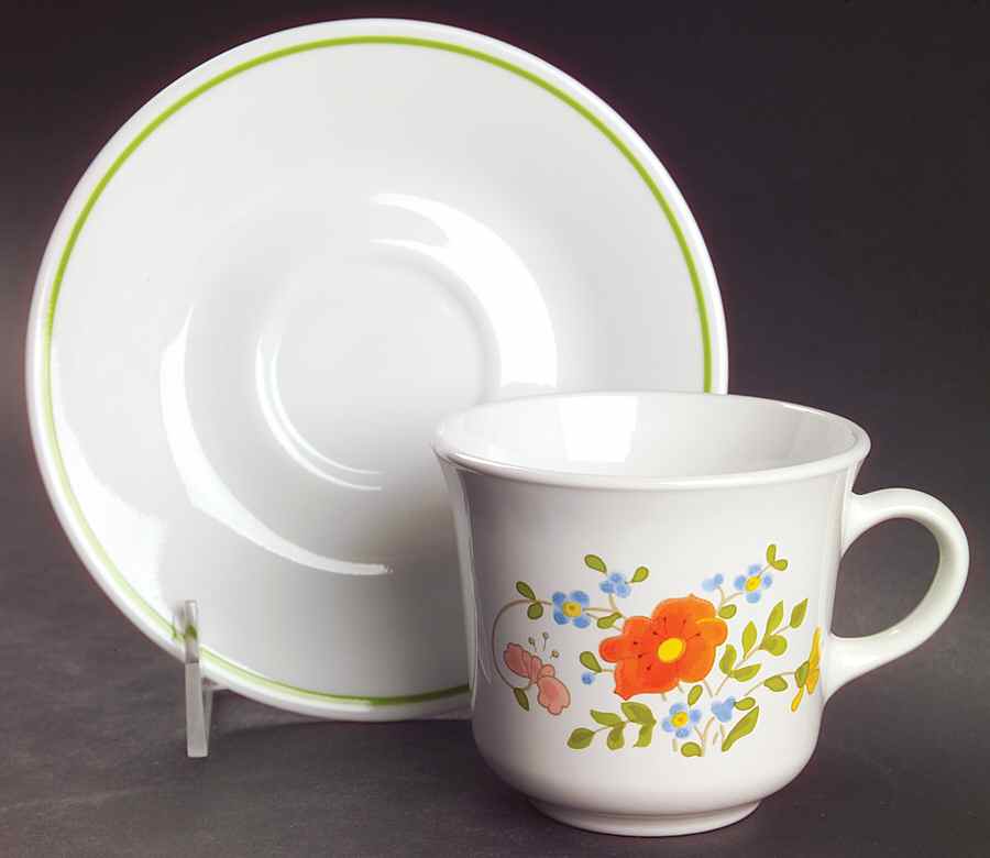 Wildflower (Corelle) Flat Cup & Saucer Set by Corning Corelle-1
