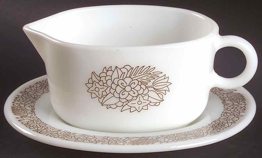Woodland Brown (Corelle) Gravy Boat & Underplate by Corning Corelle-1