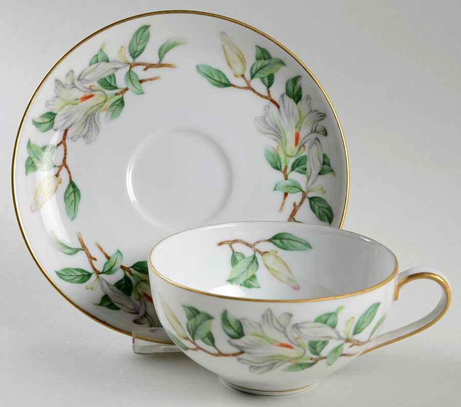 Treasure (White Magnolias) Flat Cup & Saucer Set by Contour-1