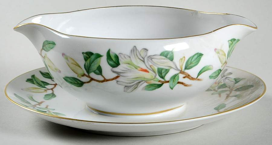 Treasure (White Magnolias) Gravy Boat with Attached Underplate by Contour-1