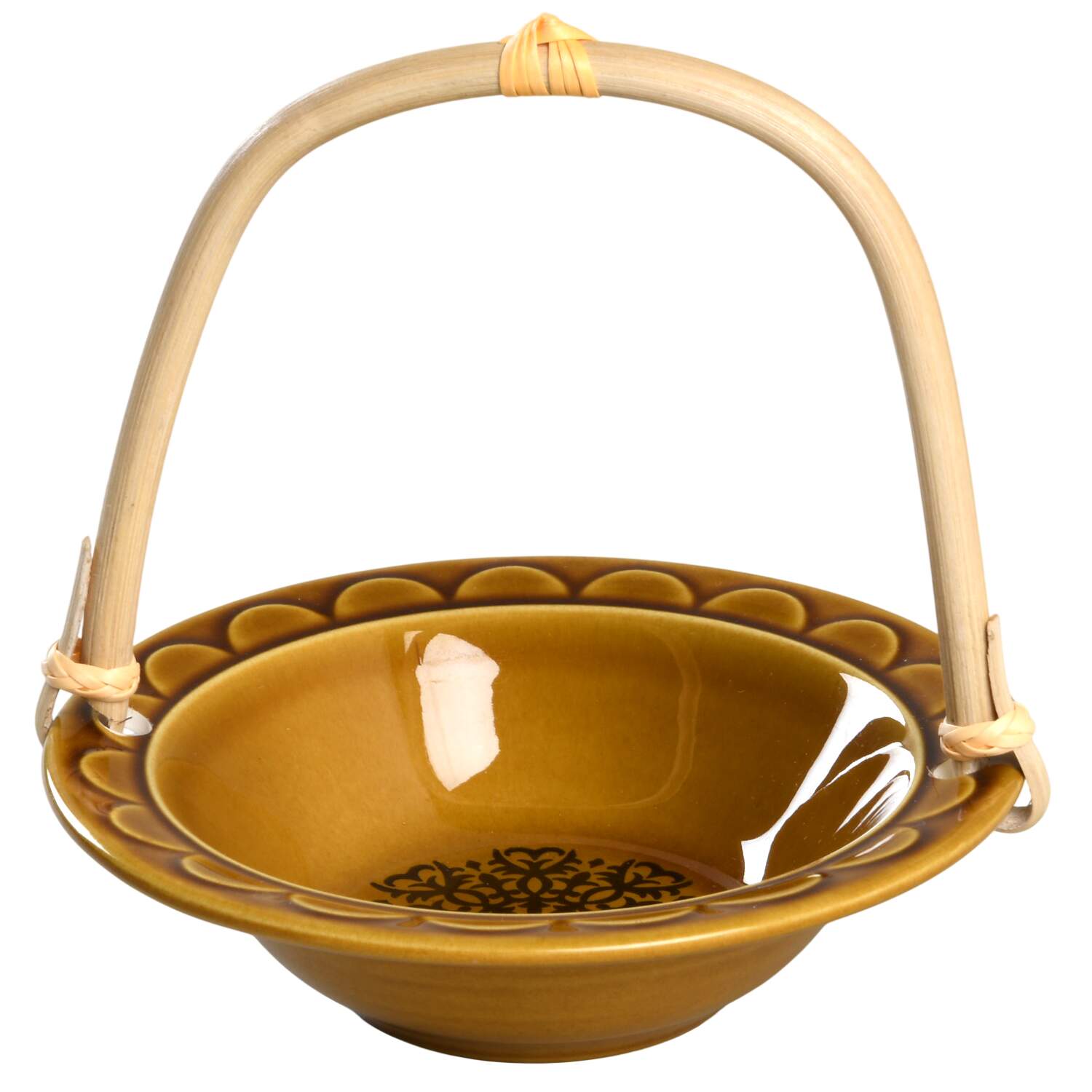 Castilian 7''-7 1/4'' Basket W/Bamboo Handle HC by Coventry - USA-1
