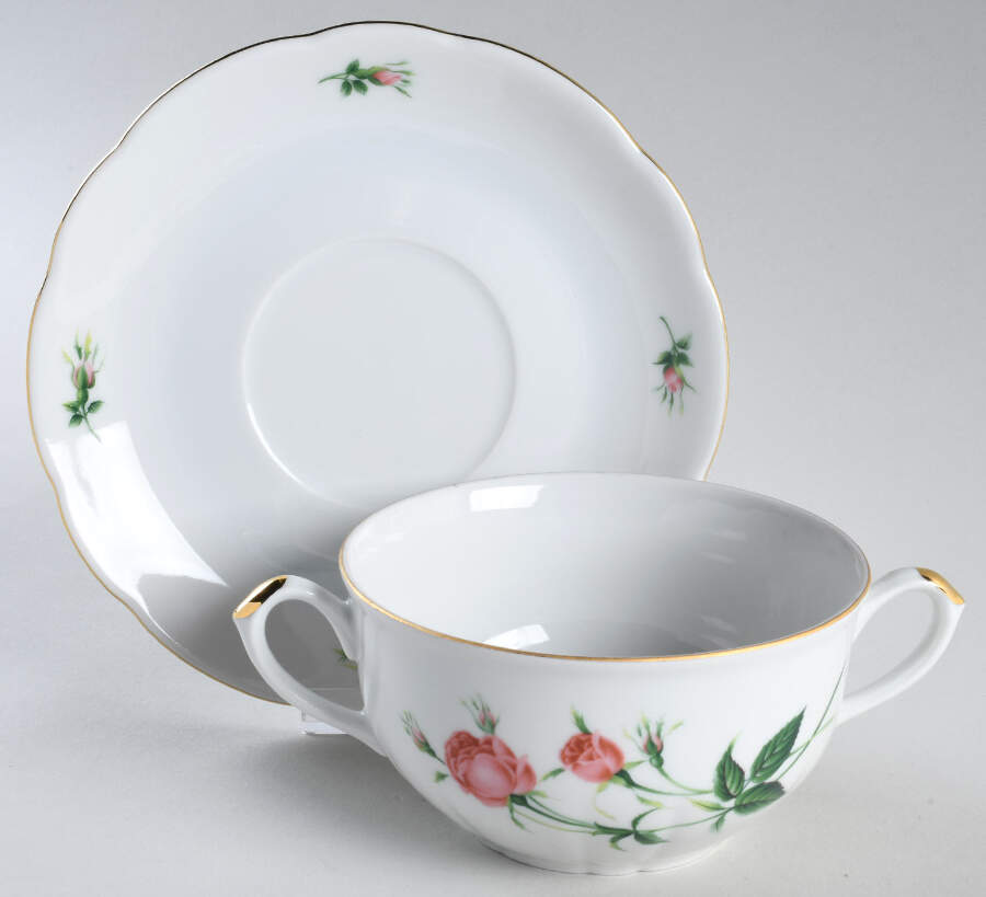 Rose Flat Cream Soup Bowl & Saucer Set by Christineholm-1