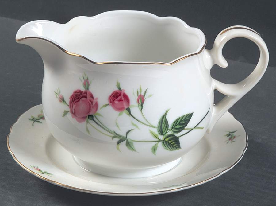 Rose Gravy Boat with Attached Underplate by Christineholm-1