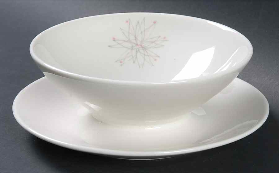 Pink Fancy Gravy Boat with Attached Underplate by Caribe-1