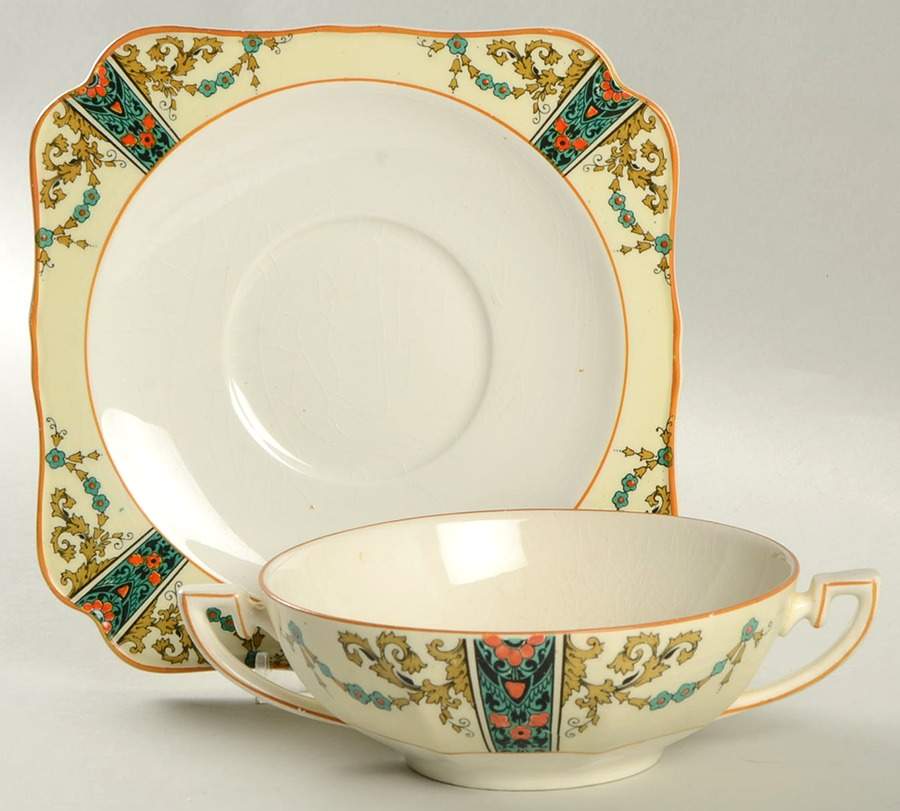 1491 Flat Cream Soup Bowl & Saucer Set by Crown Ducal-1