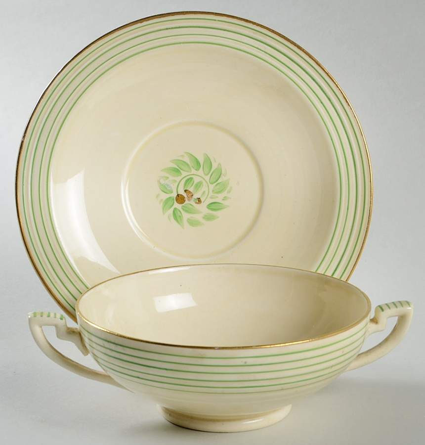 3154 Footed Cream Soup Bowl & Saucer Set by Crown Ducal-1