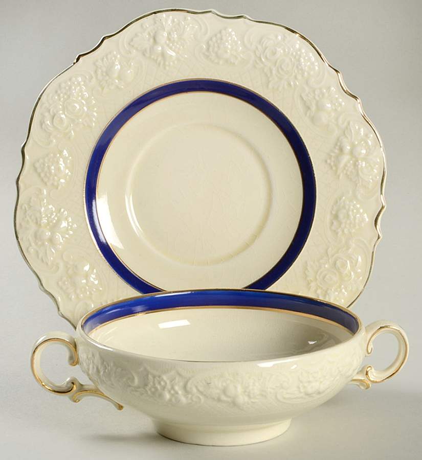 4493 Footed Cream Soup Bowl & Saucer Set by Crown Ducal-1