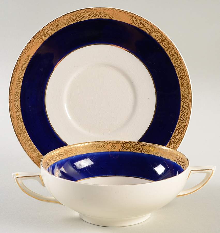 4934 Footed Cream Soup Bowl & Saucer Set by Crown Ducal-1