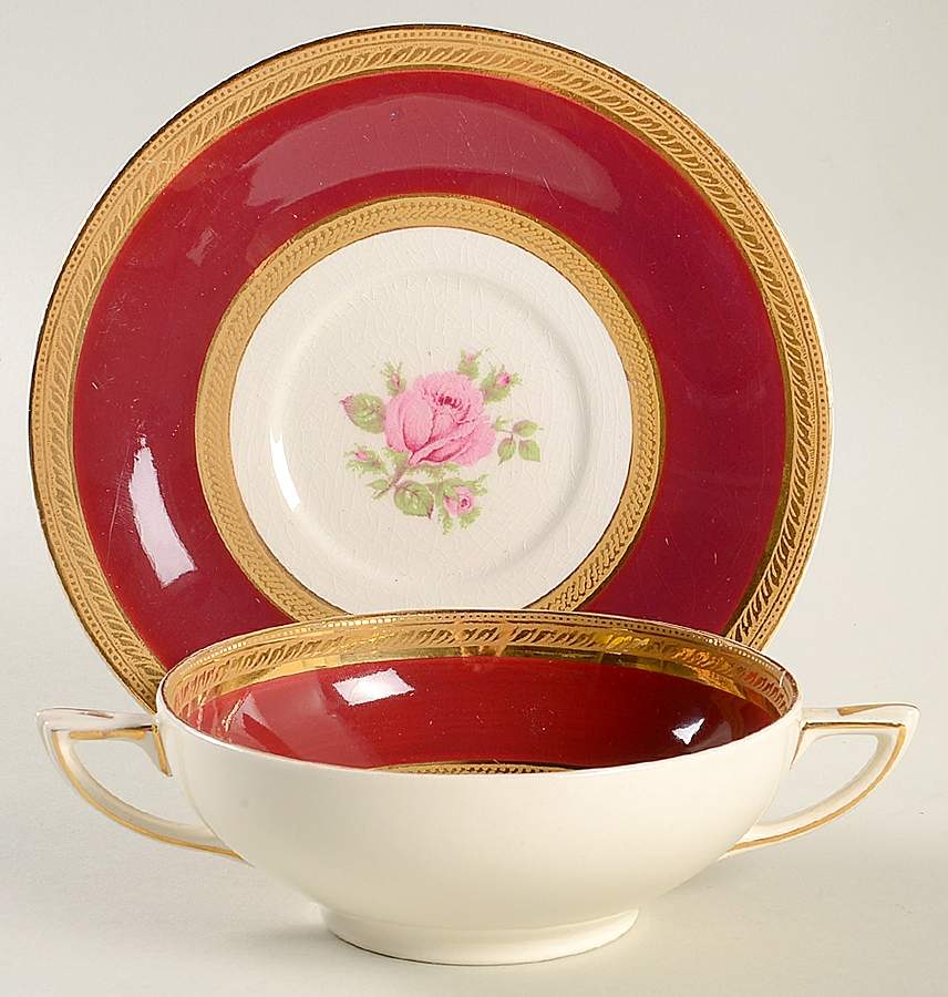 5211 Footed Cream Soup Bowl & Saucer Set by Crown Ducal-1