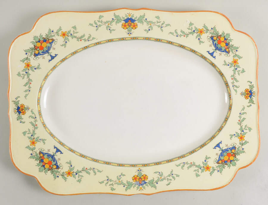 A1476 (Round, Scalloped) 15" Rectangular Serving Platter by Crown Ducal-1
