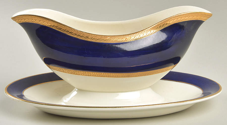 Admiral Blue Gravy Boat with Attached Underplate by Crown Ducal-1