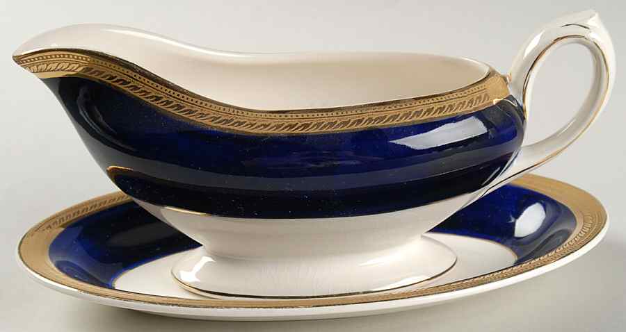 Admiral Blue Gravy Boat & Underplate by Crown Ducal-1