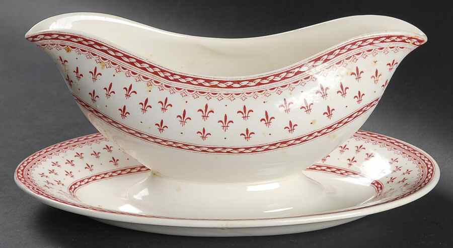 Albion Red Gravy Boat with Attached Underplate by Crown Ducal-1