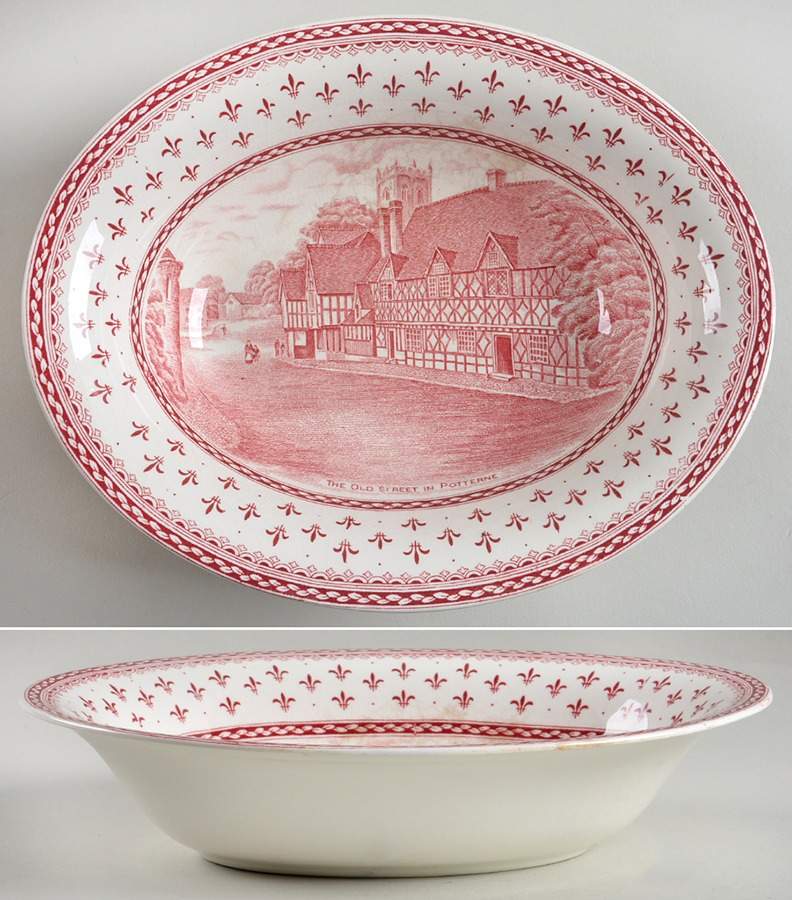 Albion Red 9" Oval Vegetable Bowl by Crown Ducal-1