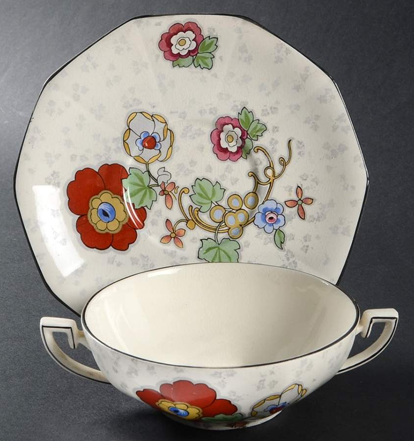 Beaumont Flat Cream Soup Bowl & Saucer Set by Crown Ducal-1