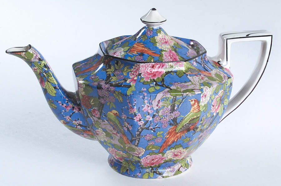 Blue Chintz (Black Trim) Teapot & Lid by Crown Ducal-1