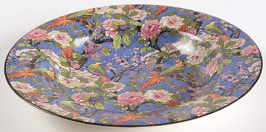 Blue Chintz (Black Trim) Rim Soup Bowl by Crown Ducal-1