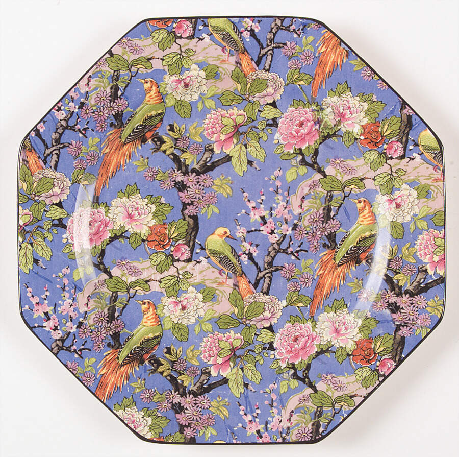 Blue Chintz (Black Trim) Octagonal Luncheon Plate by Crown Ducal-1
