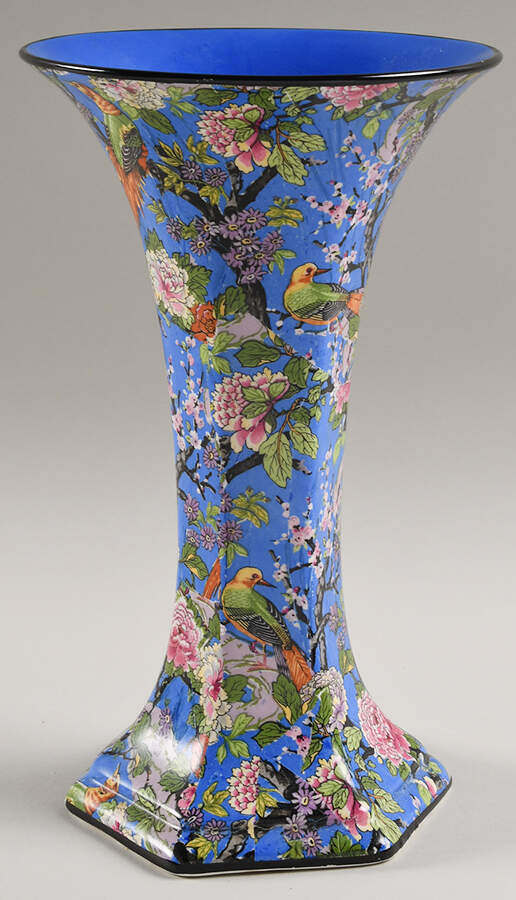 Blue Chintz (Black Trim) 8" Vase by Crown Ducal-1