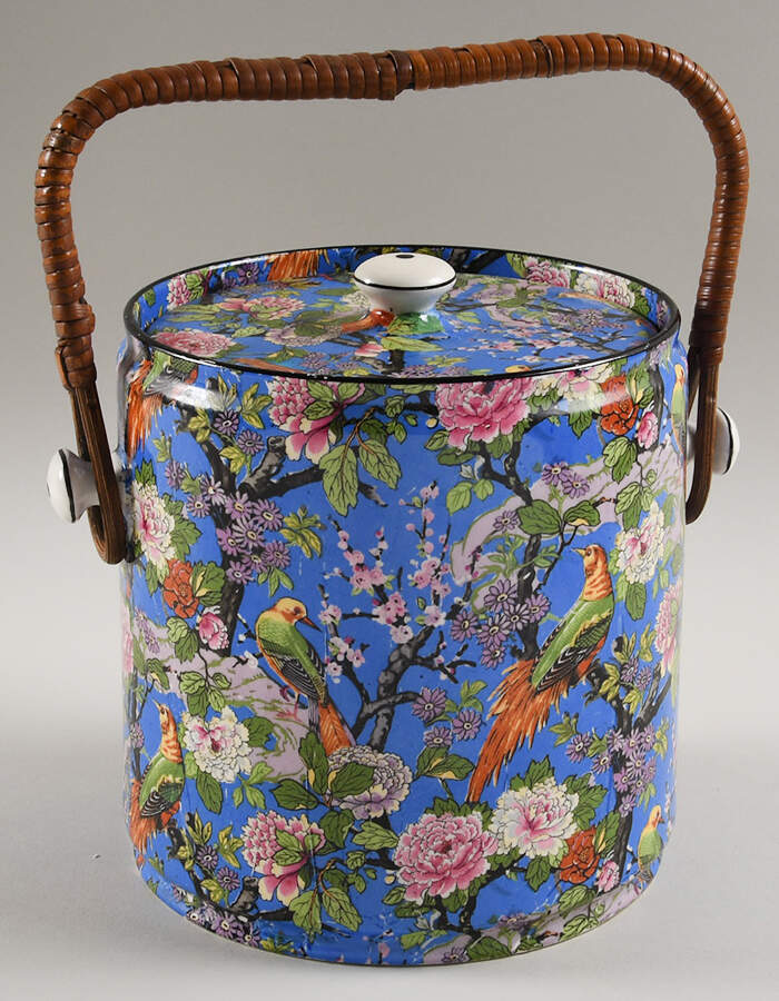 Blue Chintz (Black Trim) Ice Bucket & Lid by Crown Ducal-1