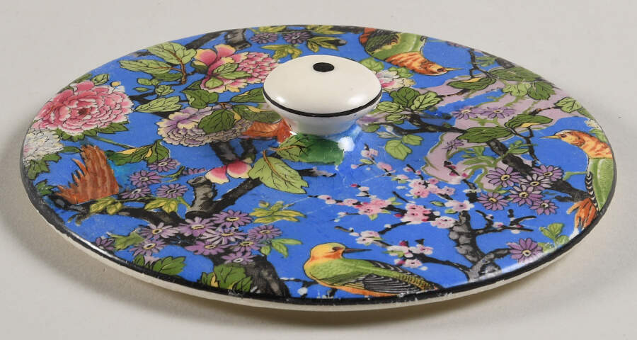 Blue Chintz (Black Trim) Lid for Ice Bucket by Crown Ducal-1