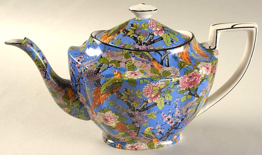 Blue Chintz (Black Trim) Teapot & Lid by Crown Ducal-1