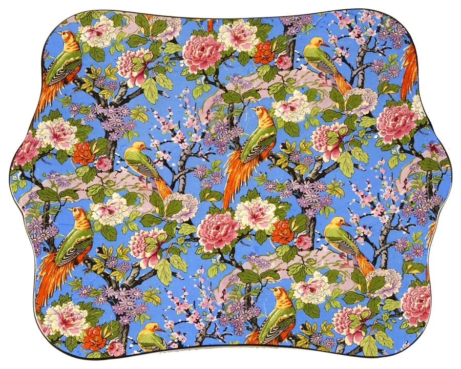 Blue Chintz (Black Trim) Rectangular Cake Plate by Crown Ducal-1