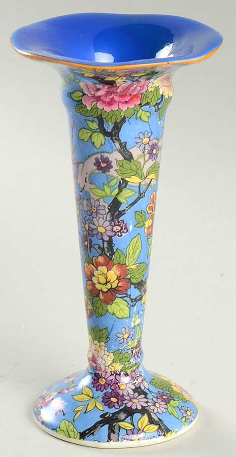 Blue Chintz (Black Trim) 5" Bud Vase by Crown Ducal-1