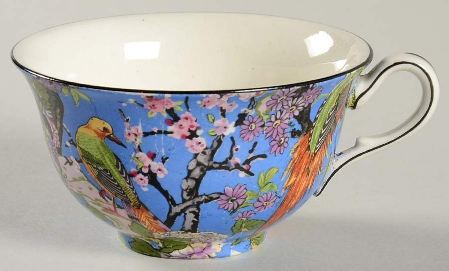 Blue Chintz (Black Trim) Flat Cup by Crown Ducal-1