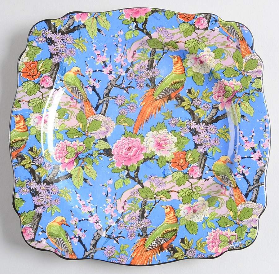Blue Chintz (Black Trim) Square Salad Plate by Crown Ducal-1
