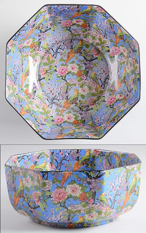 Blue Chintz (Black Trim) 9" Octagonal Vegetable Bowl by Crown Ducal-1