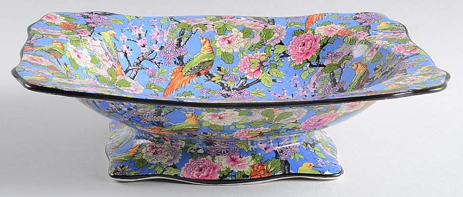 Blue Chintz (Black Trim) Large Fruit Bowl by Crown Ducal-1