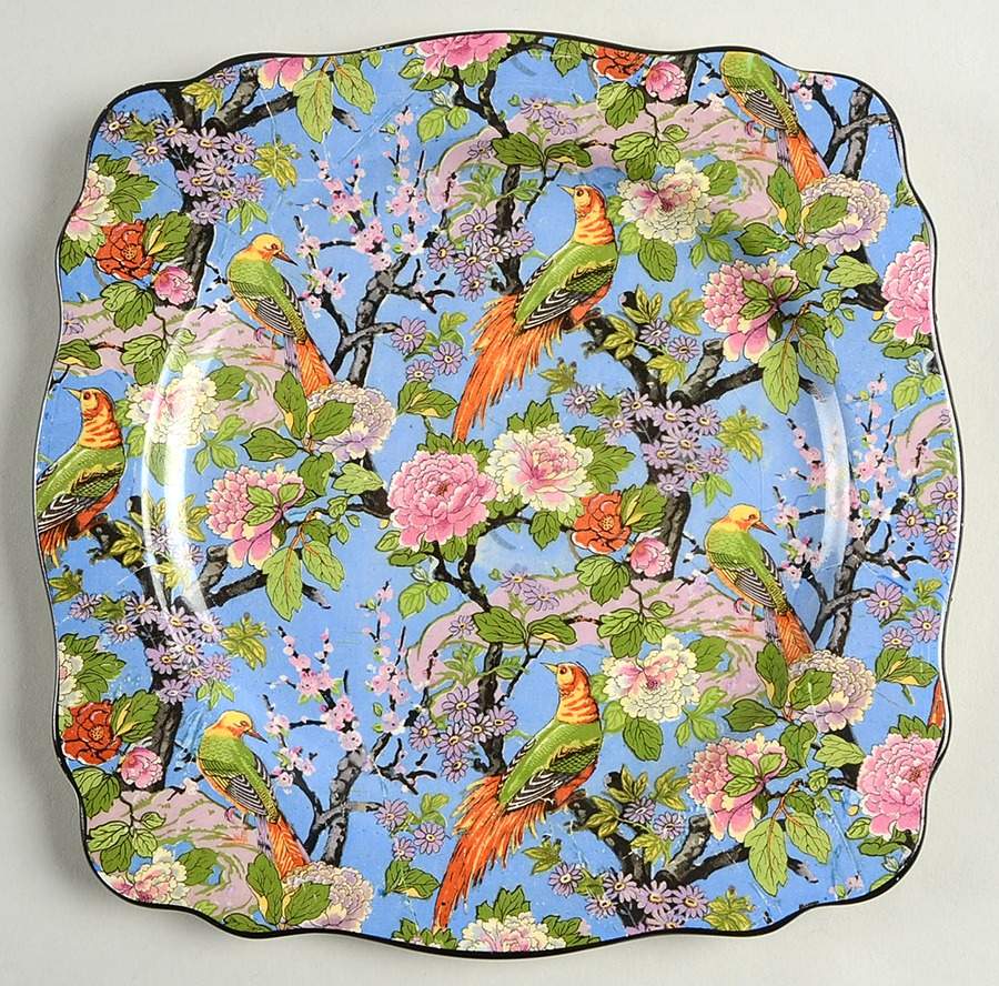 Blue Chintz (Black Trim) Square Luncheon Plate by Crown Ducal-1
