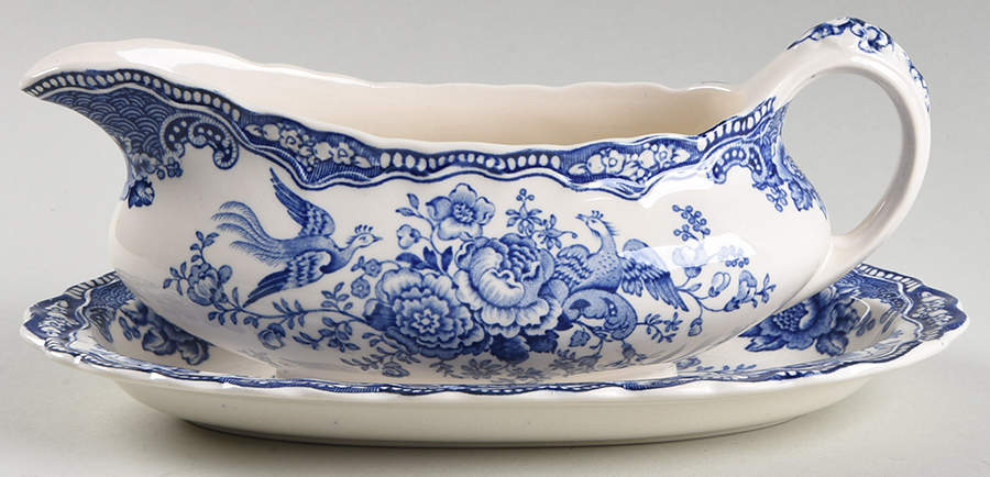 Bristol Blue Scalloped Gravy Boat & Underplate by Crown Ducal-1