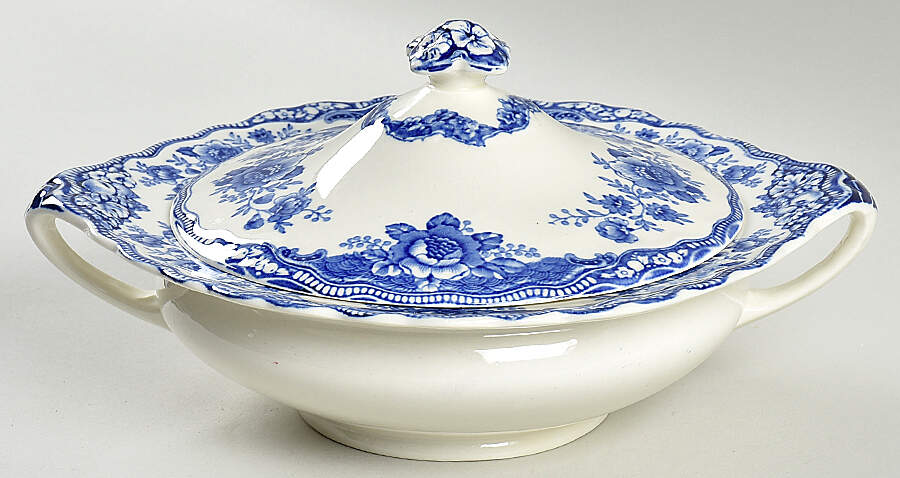 Bristol Blue Scalloped Round Covered Vegetable by Crown Ducal-1