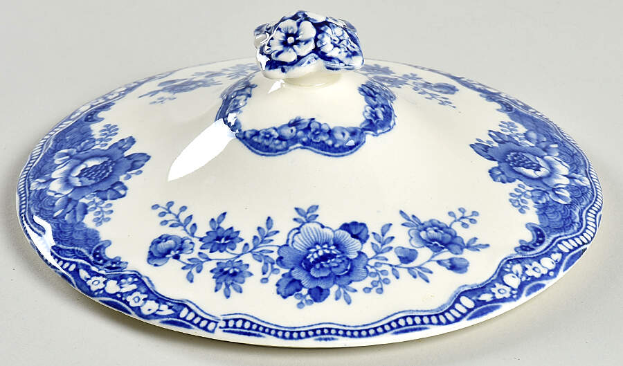 Bristol Blue Scalloped Lid for Round Vegetable by Crown Ducal-1