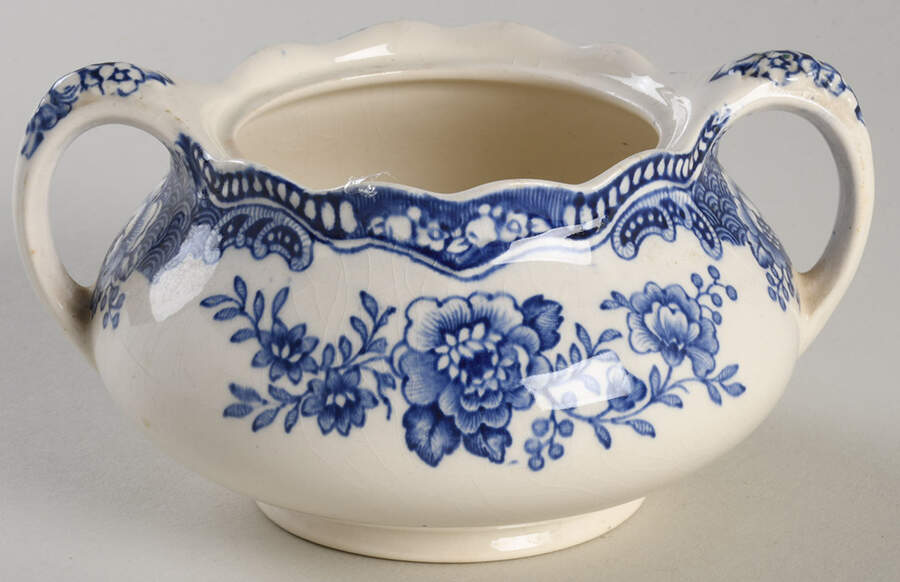 Bristol Blue Scalloped Sugar Bowl No Lid by Crown Ducal-1