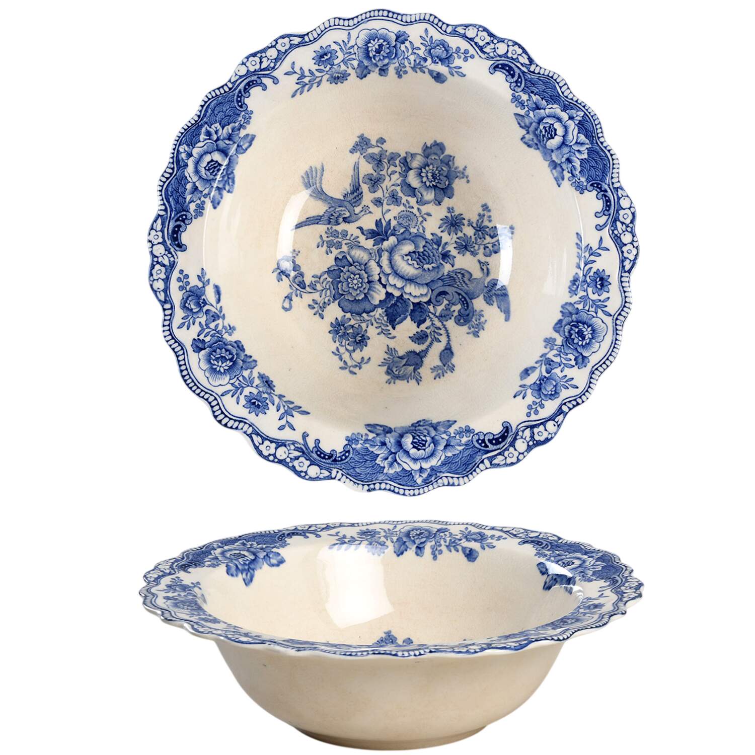 Bristol Blue Scalloped Round Vegetable No Lid by Crown Ducal-1