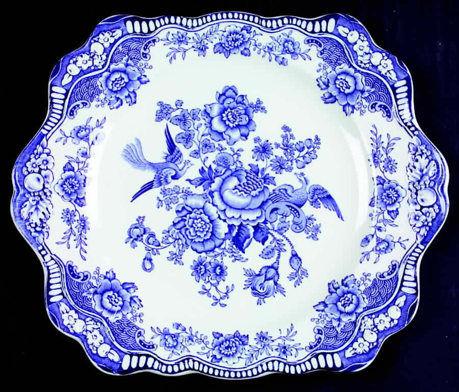 Bristol Blue Scalloped Square Handled Cake Plate by Crown Ducal-1