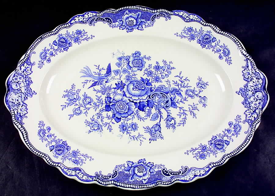 Bristol Blue Scalloped 17" Oval Serving Platter by Crown Ducal-1