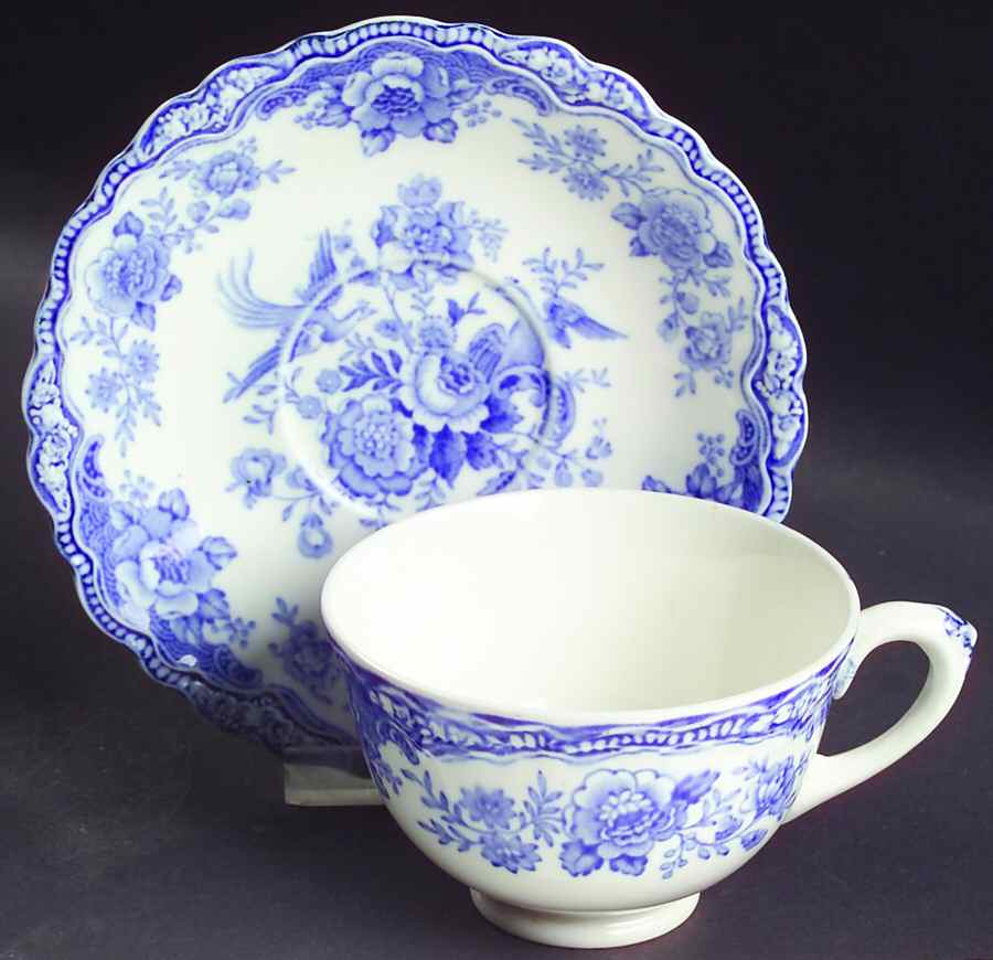 Bristol Blue Scalloped Footed Cup & Saucer Set by Crown Ducal-1