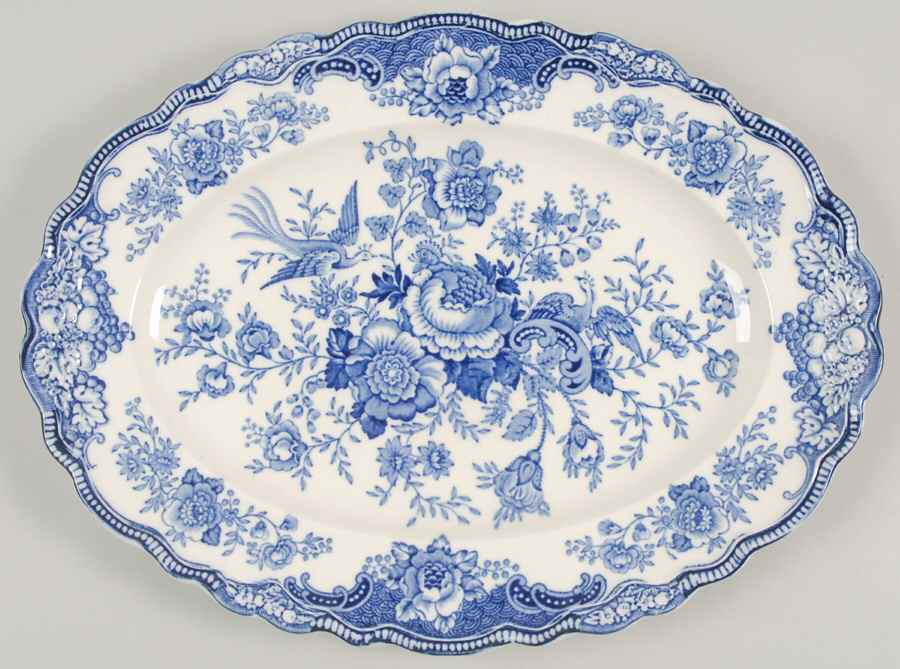 Bristol Blue Scalloped 13" Oval Serving Platter by Crown Ducal-1